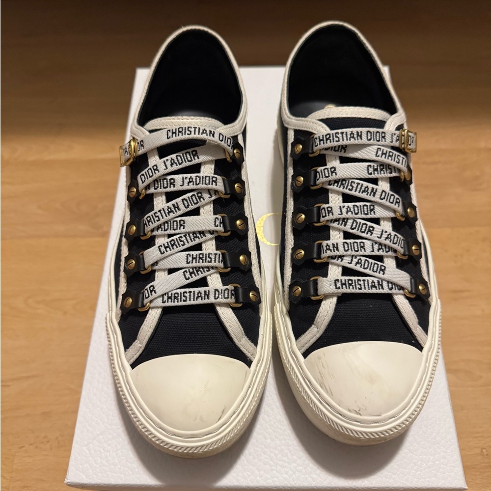 Dior Women's Black and White Walk n Dior Logo Strap Sneakers